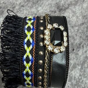 Laura Janelle  Black Multi-Texture Statement Cuff with Crystal Accent